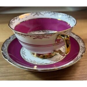 Vintage Regency English Tea Cup & Saucer Bone China Flowers Magenta/pink England